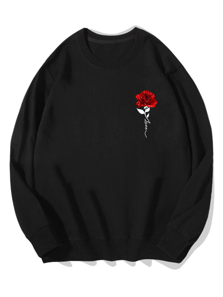 Sweat-shirt en coton imprimé roses rouges