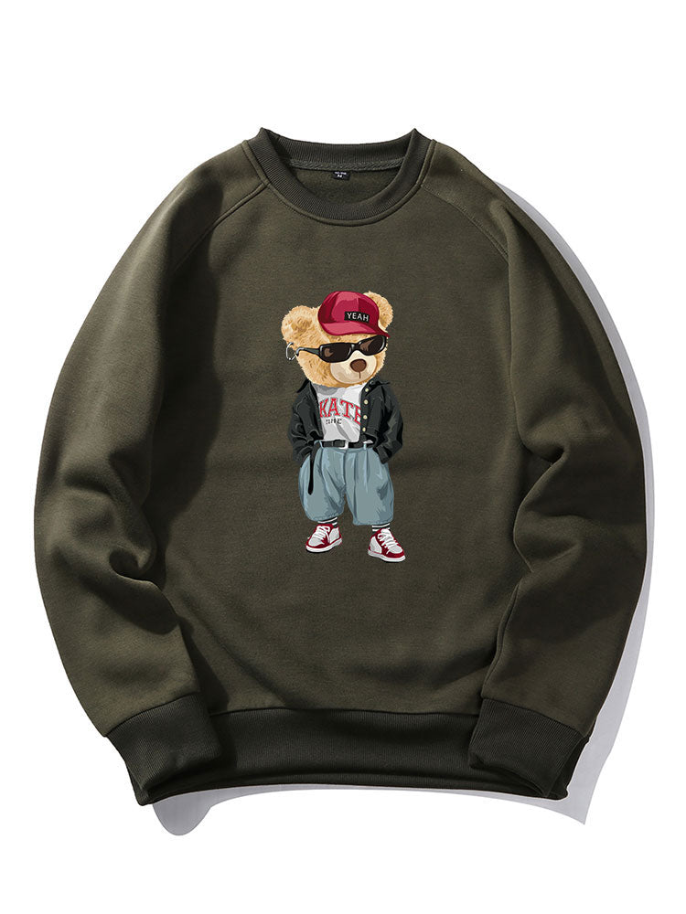 Sweat-shirt à manches raglan imprimé ours style hip hop