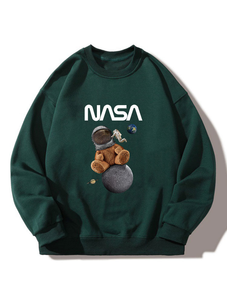 Sweat-shirt décontracté à col ras du cou et imprimé ours de la NASA