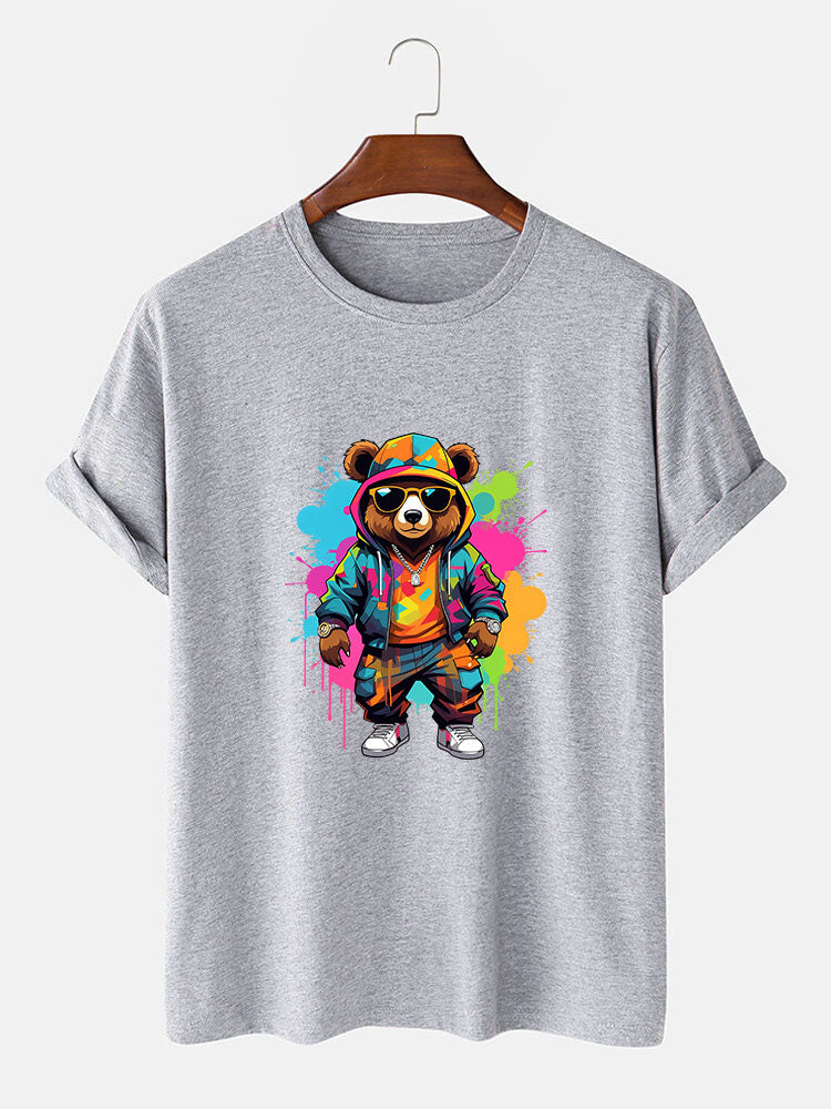 Splash Colorful Bear Print T-Shirt