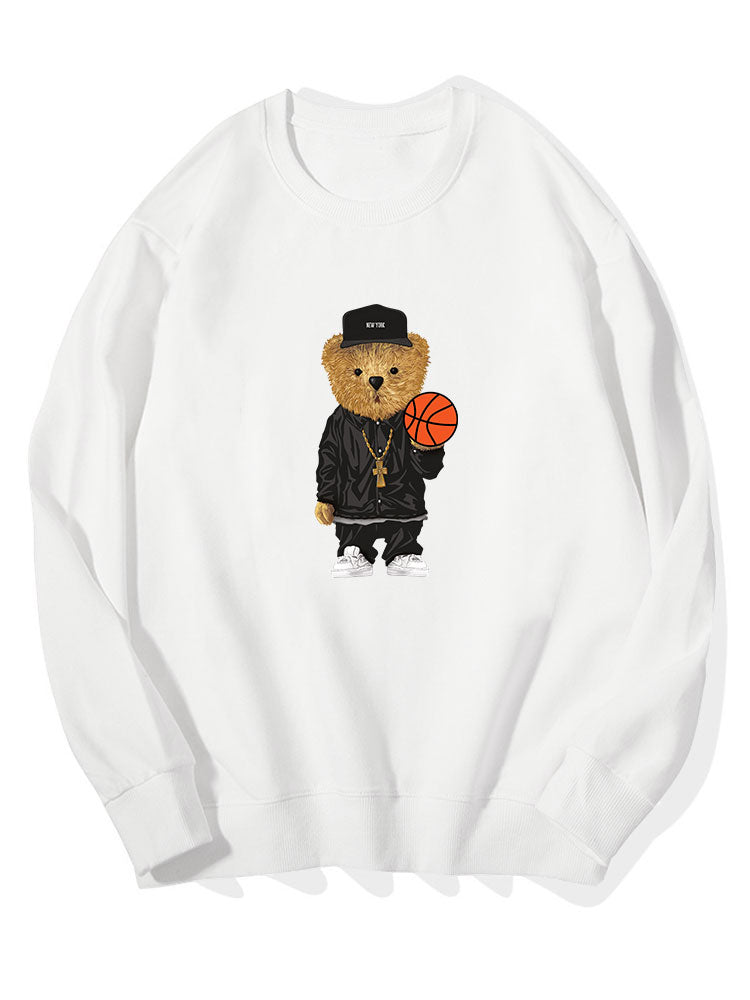 Sweat-shirt en coton à imprimé ours de basket-ball