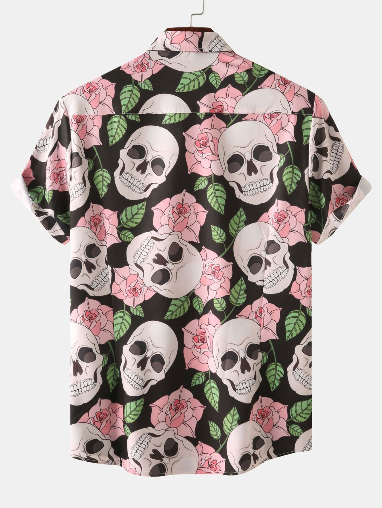 Chemise boutonnée à imprimé tête de mort et rose