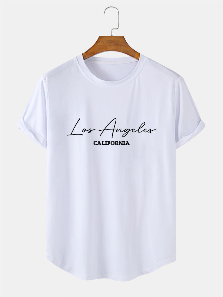 Los Angeles Handwritten Print Arc Hem T-Shirt