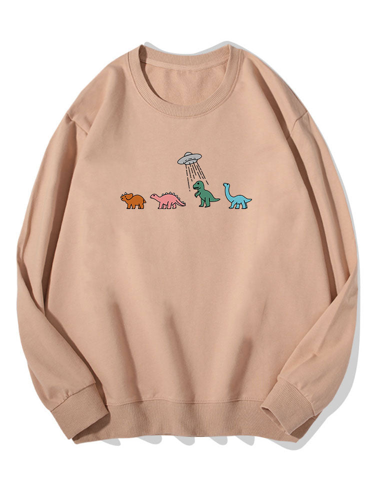 Cartoon Dinosaur Print Cotton Sweatshirt