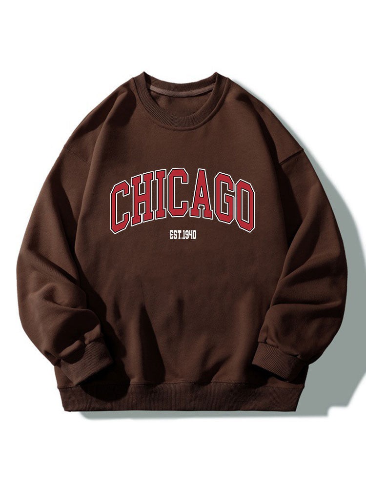 Sweat-shirt décontracté à col ras du cou et imprimé Chicago