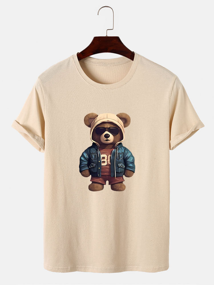 Bear In Leather Jacket Print T-Shirt