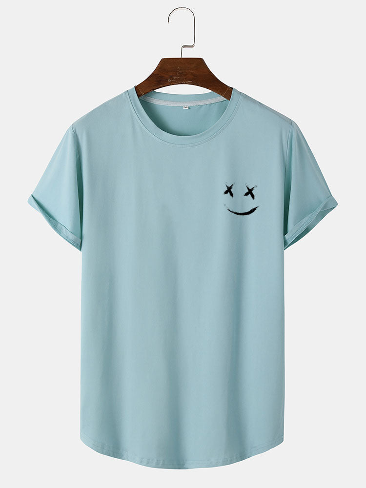 Smiley Print Arc Hem T-Shirt