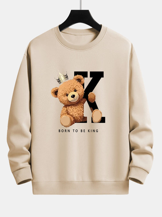 Sweat-shirt coupe décontractée à imprimé Crown King Bear