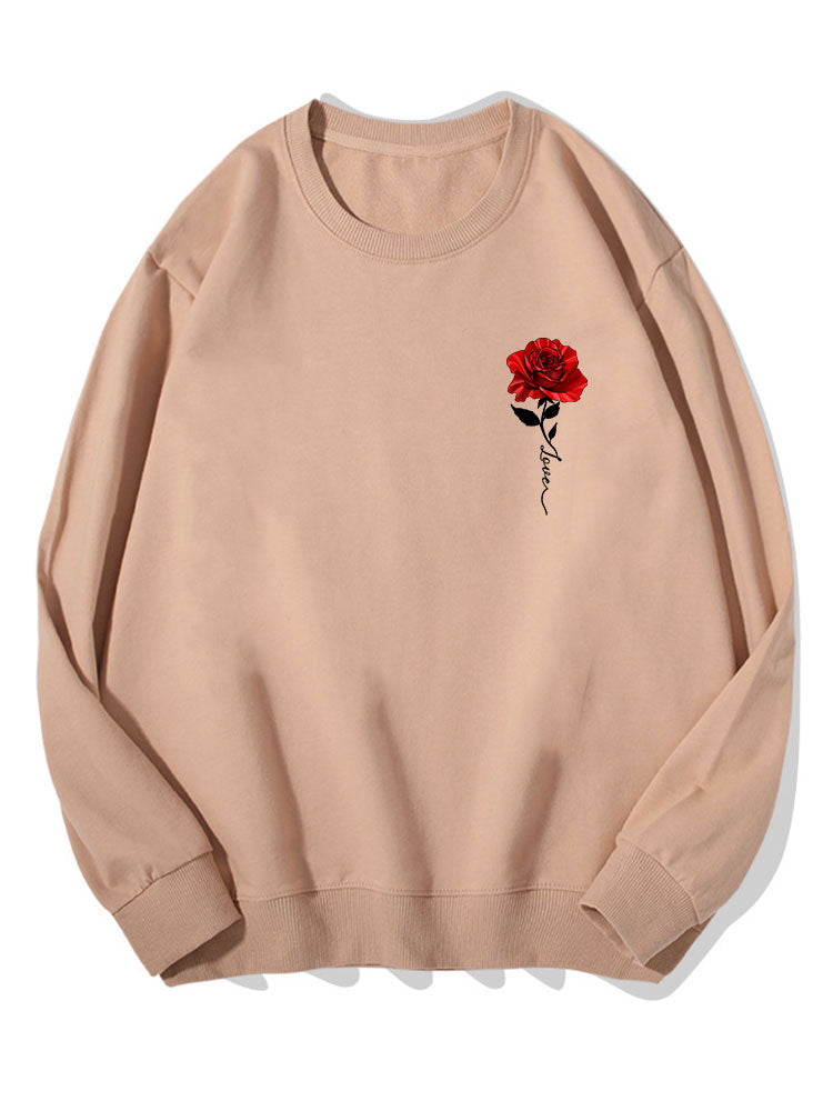 Sweat-shirt en coton imprimé roses rouges