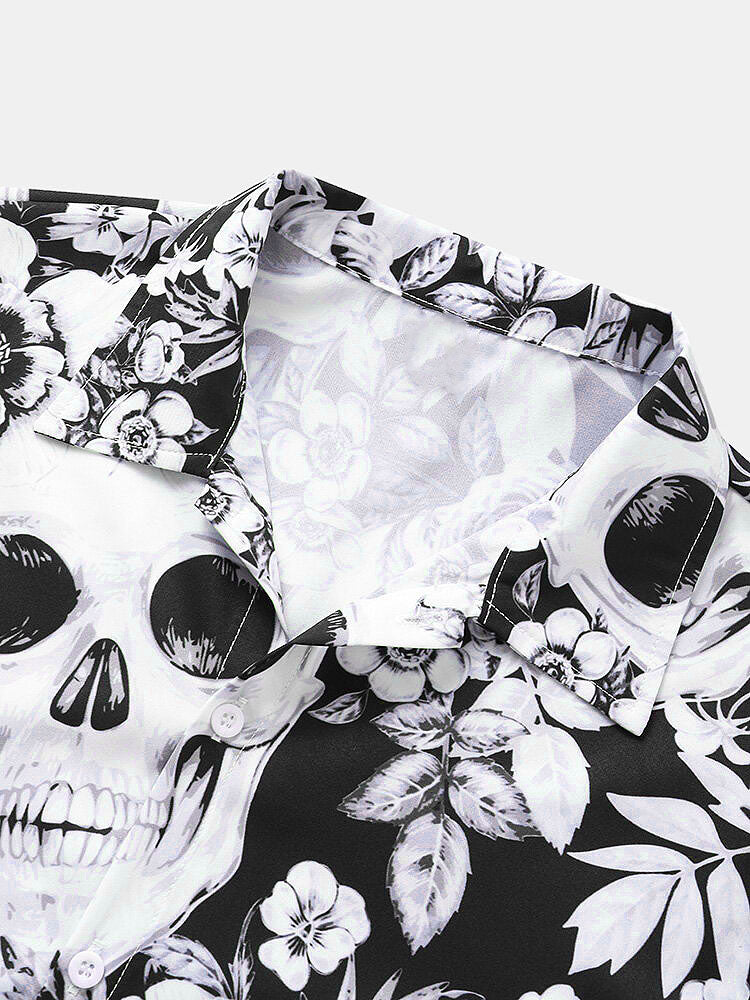 Chemise à imprimé floral tête de mort