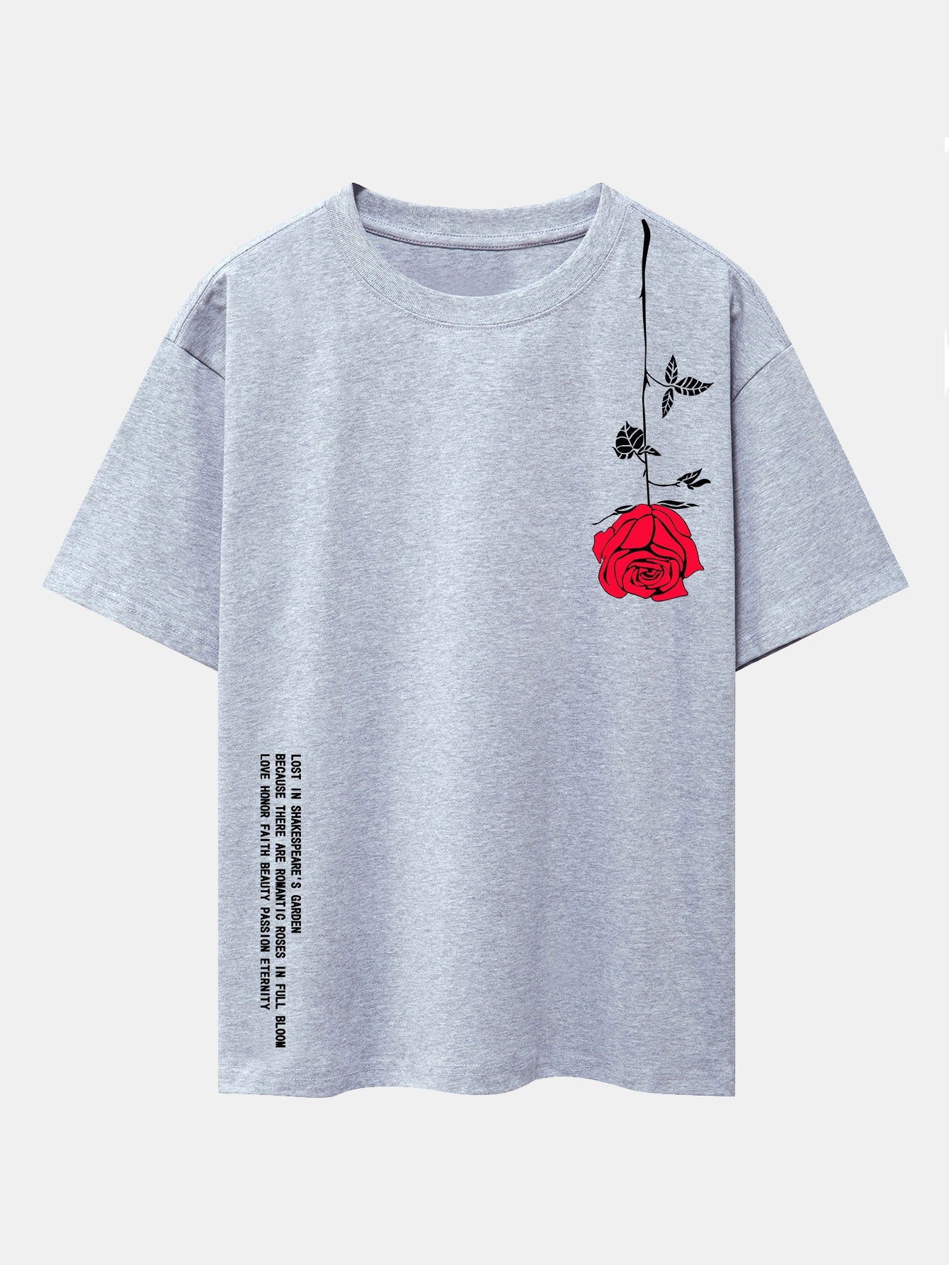 Slogan Rose Print Drop Shoulder Oversize T-Shirt