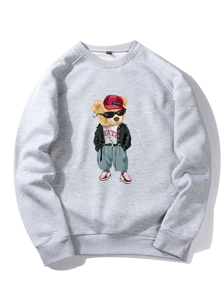 Sweat-shirt à manches raglan imprimé ours style hip hop