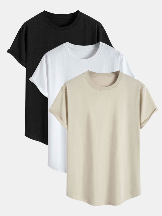 3 Pieces Basic Cotton Arc Hem T-Shirts