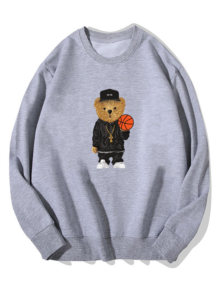 Sweat-shirt en coton à imprimé ours de basket-ball