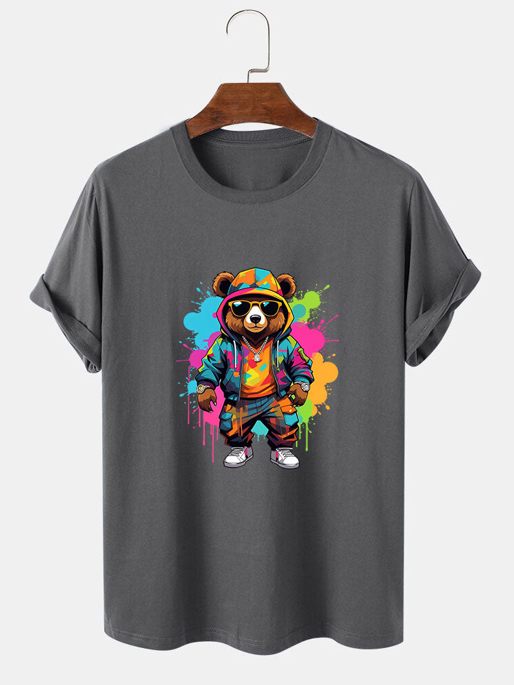 Splash Colorful Bear Print T-Shirt