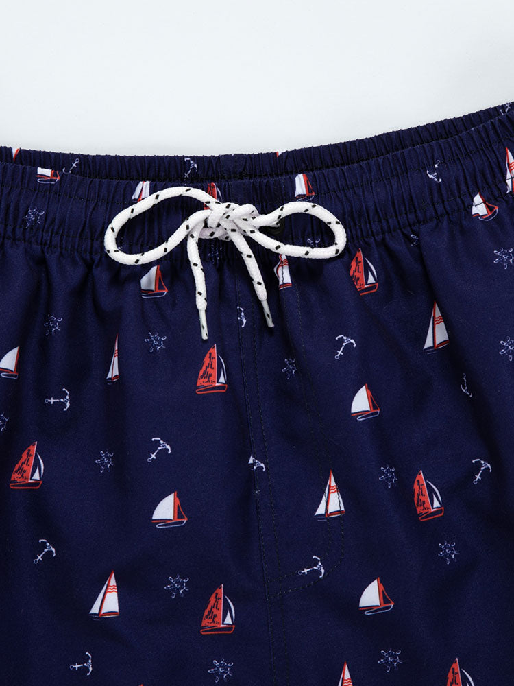 Sailboat Anchor Print Swim Shorts