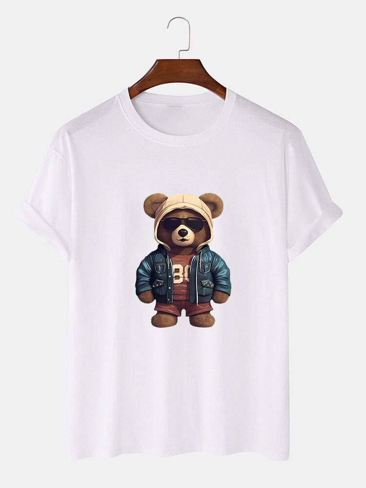 Bear In Leather Jacket Print T-Shirt