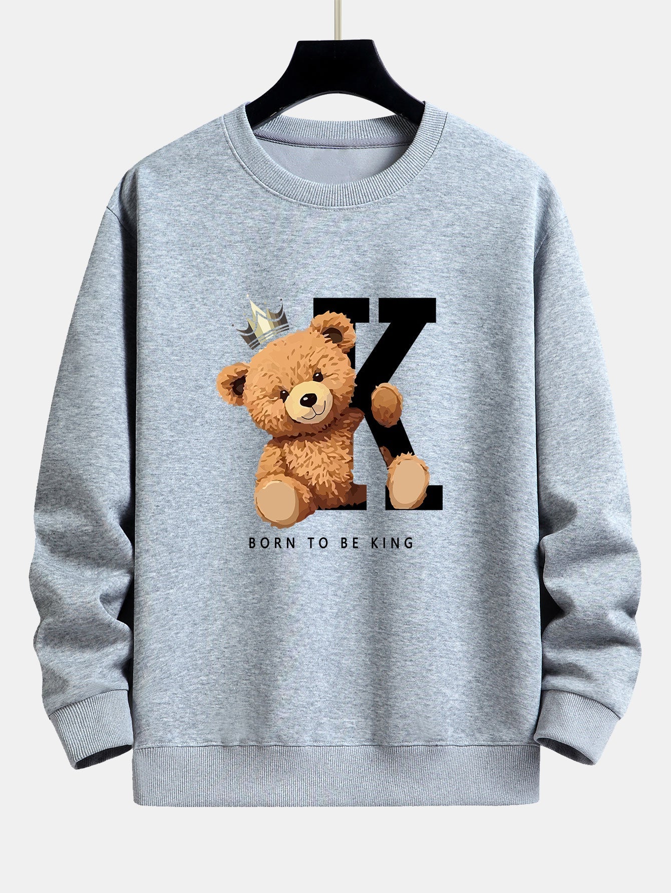 Sweat-shirt coupe décontractée à imprimé Crown King Bear