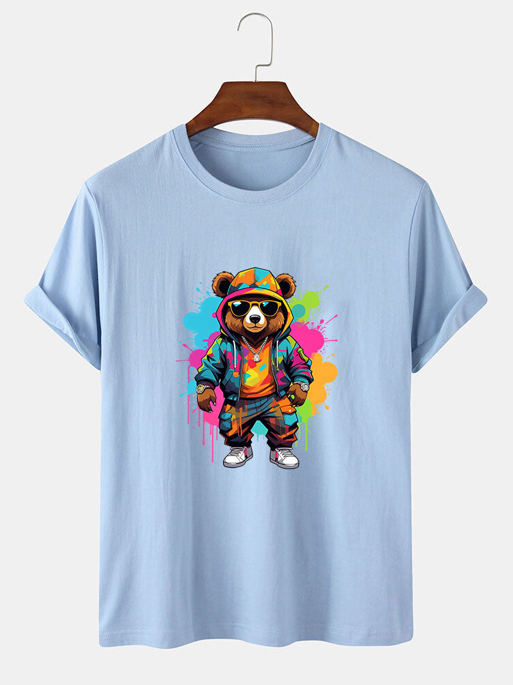 Splash Colorful Bear Print T-Shirt