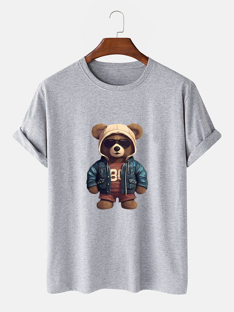 Bear In Leather Jacket Print T-Shirt