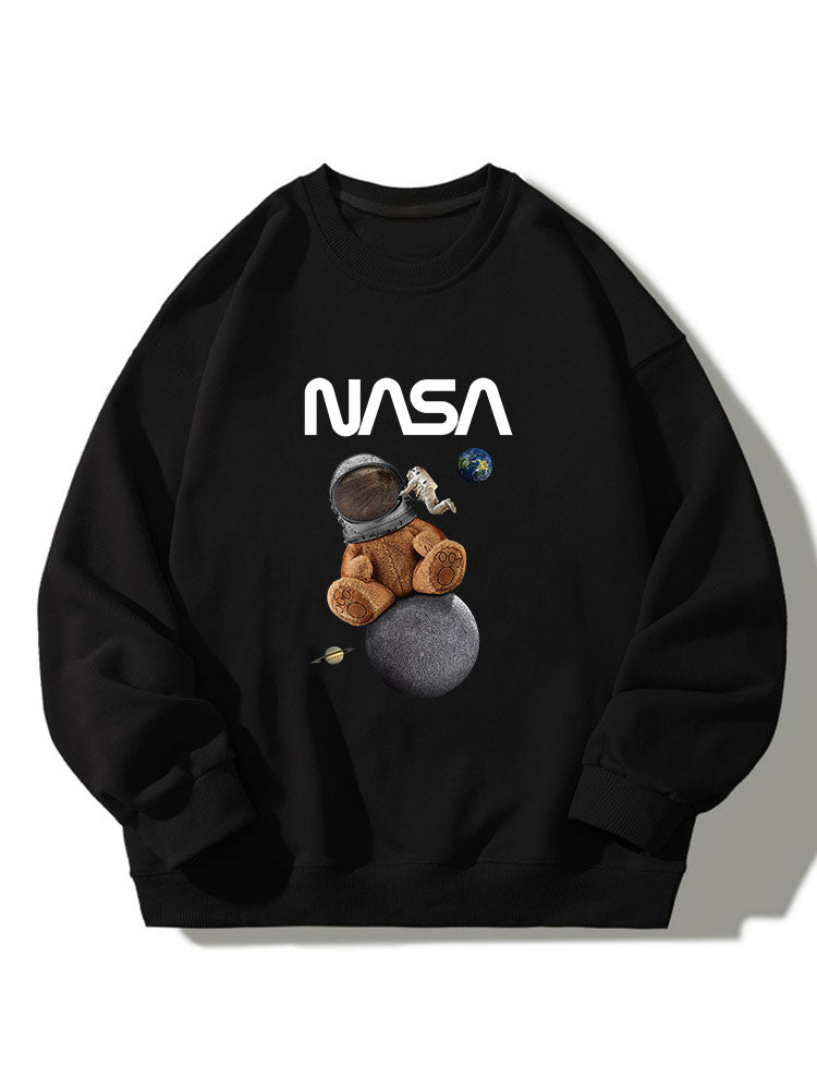 Sweat-shirt décontracté à col ras du cou et imprimé ours de la NASA