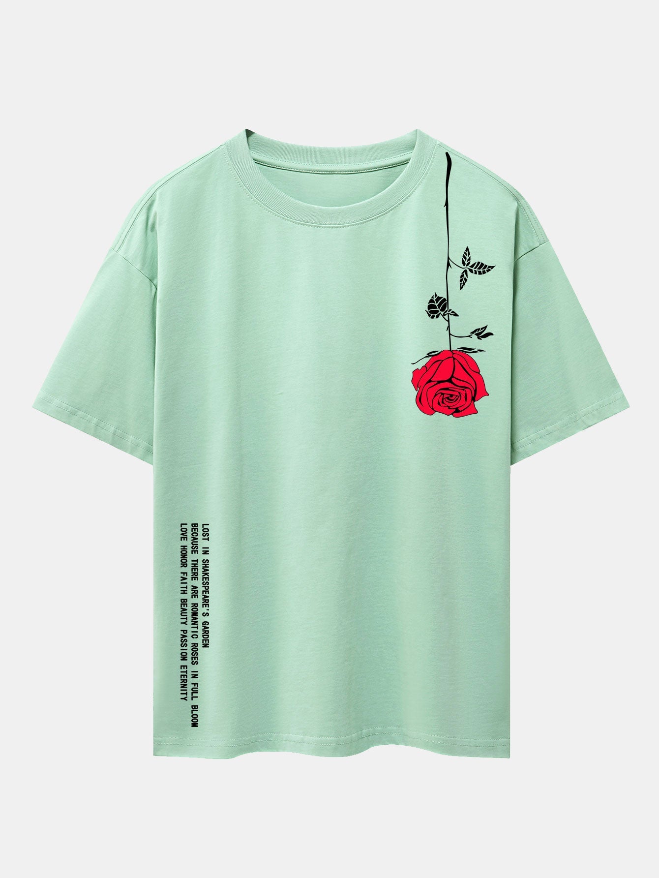 Slogan Rose Print Drop Shoulder Oversize T-Shirt