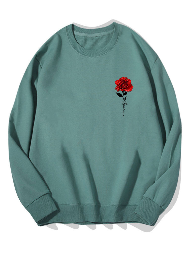 Sweat-shirt en coton imprimé roses rouges