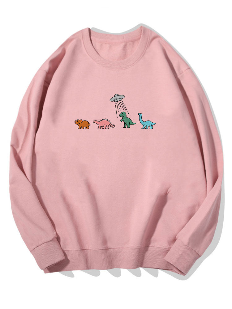 Cartoon Dinosaur Print Cotton Sweatshirt