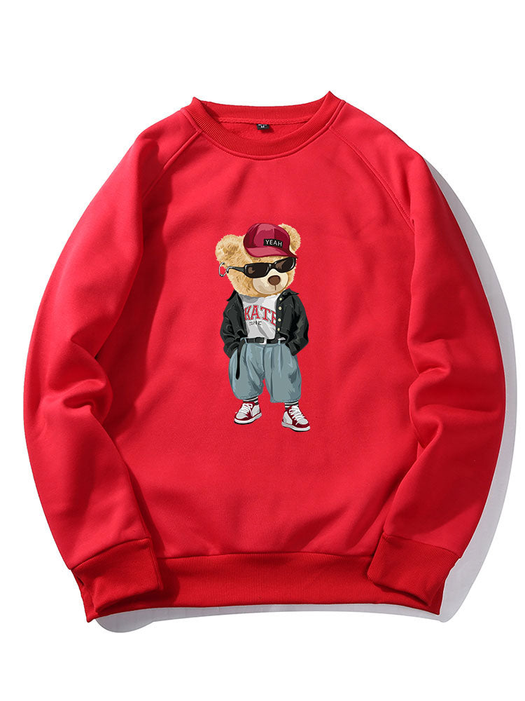 Sweat-shirt à manches raglan imprimé ours style hip hop