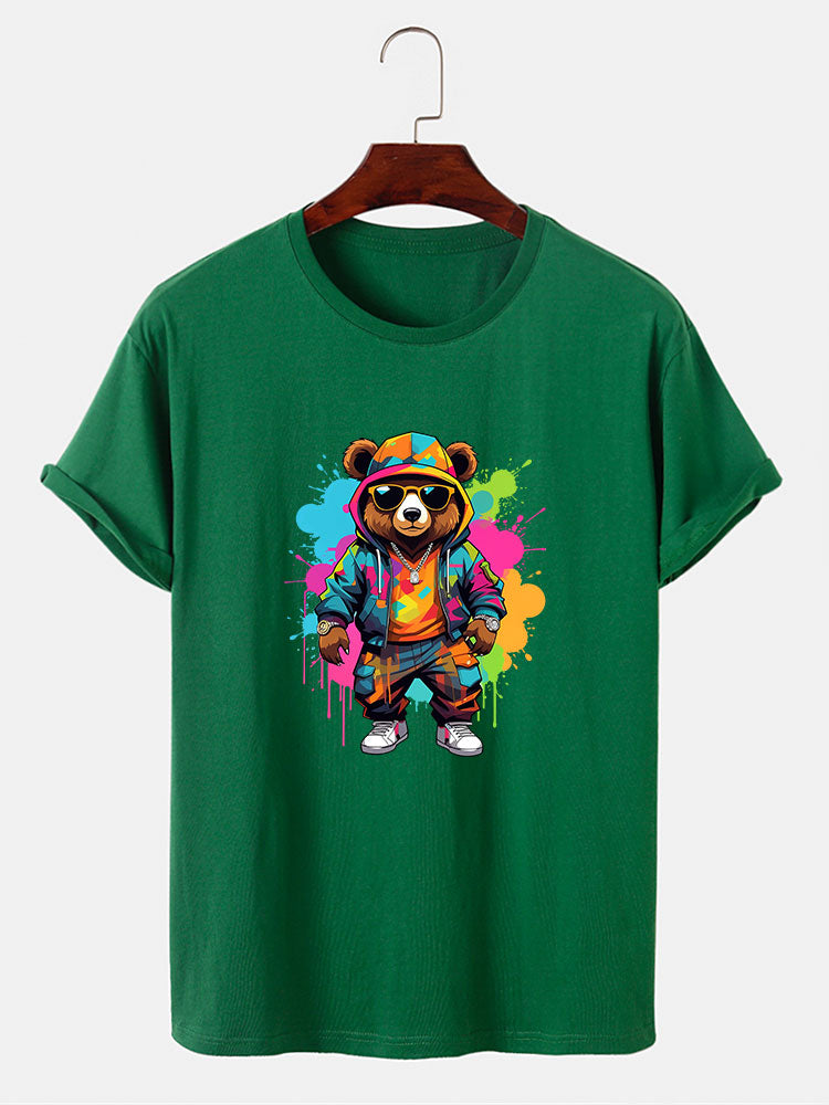 Splash Colorful Bear Print T-Shirt