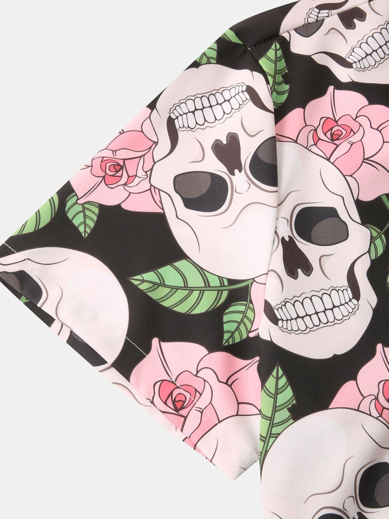 Chemise boutonnée à imprimé tête de mort et rose