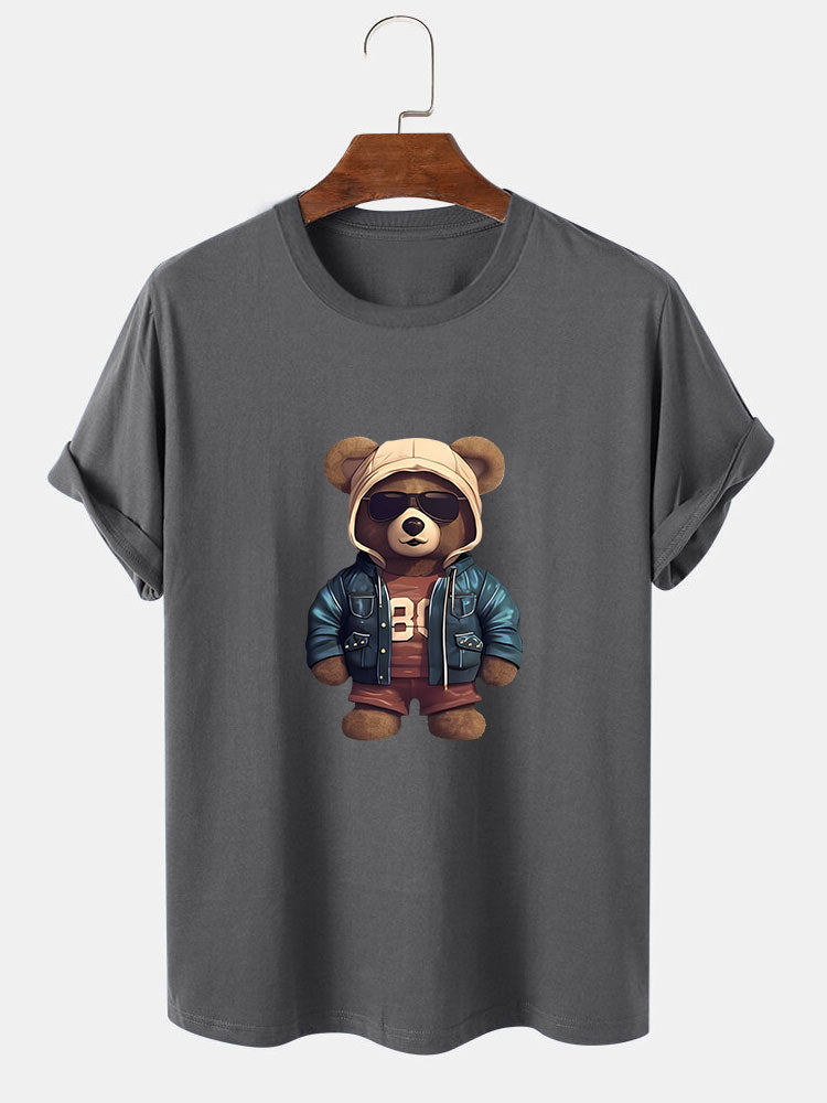 Bear In Leather Jacket Print T-Shirt