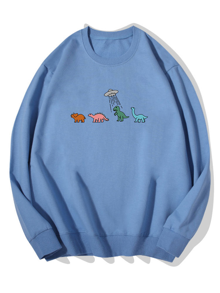 Cartoon Dinosaur Print Cotton Sweatshirt