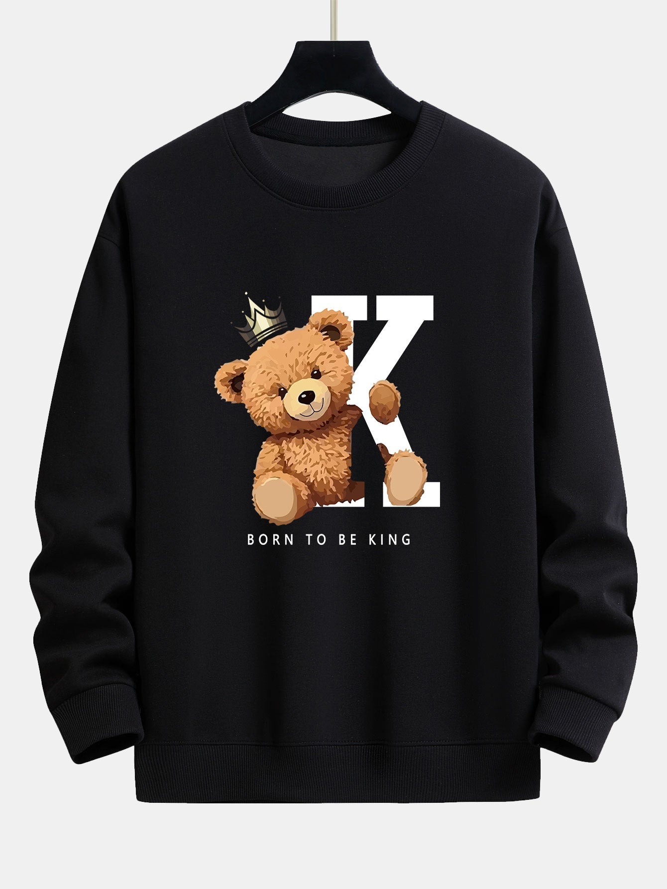 Sweat-shirt coupe décontractée à imprimé Crown King Bear