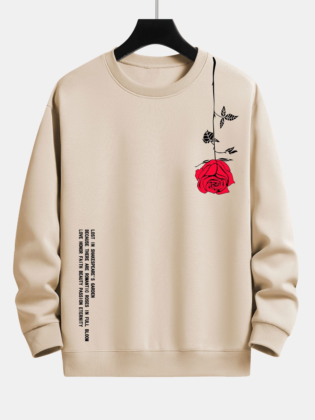 Sweat-shirt coupe décontractée à imprimé roses et slogan