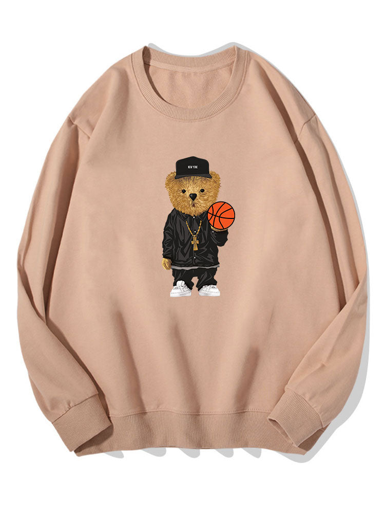 Sweat-shirt en coton à imprimé ours de basket-ball