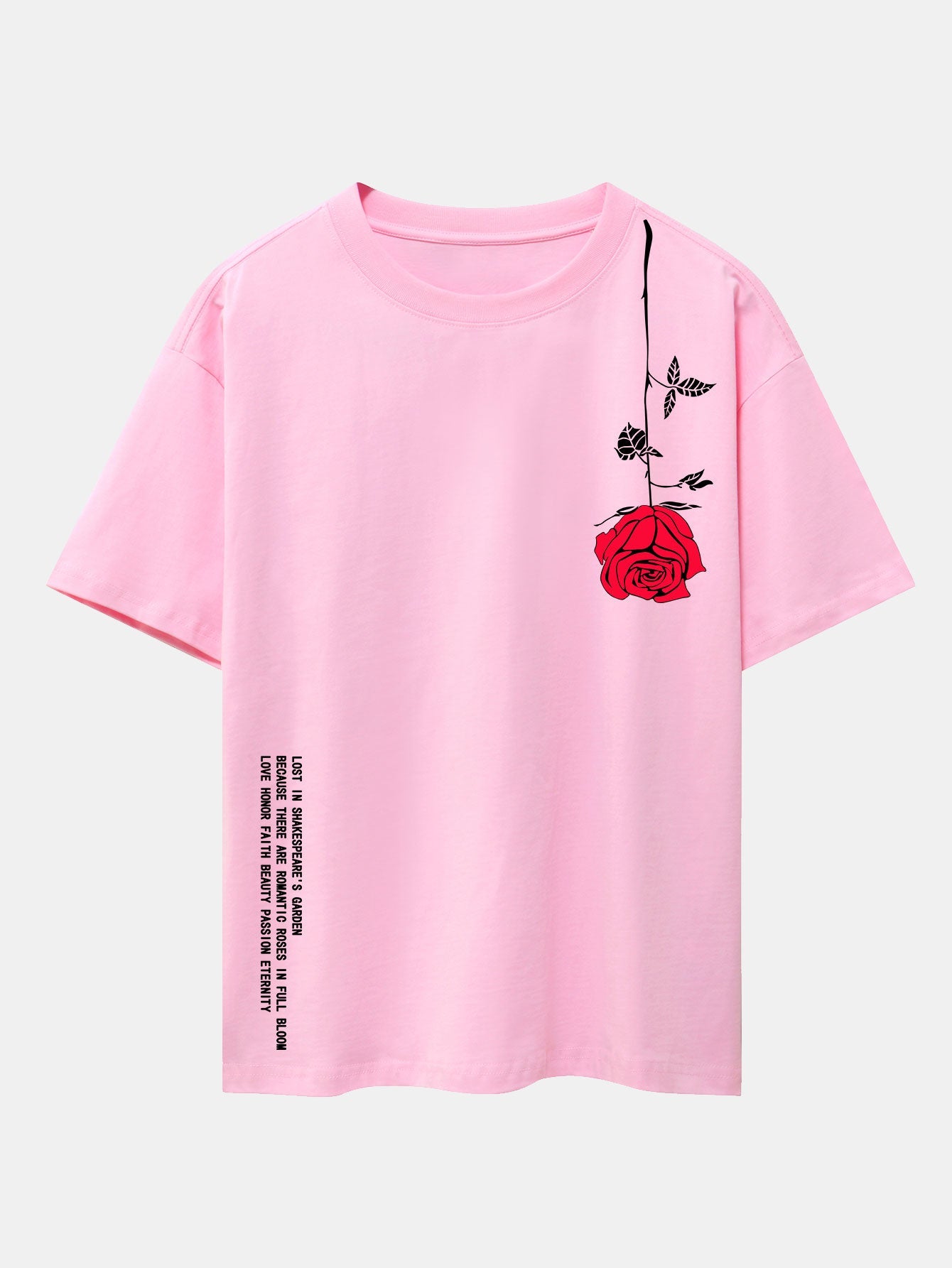 Slogan Rose Print Drop Shoulder Oversize T-Shirt