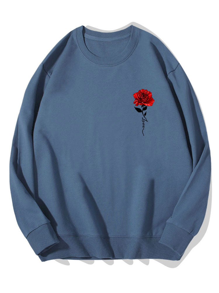 Sweat-shirt en coton imprimé roses rouges