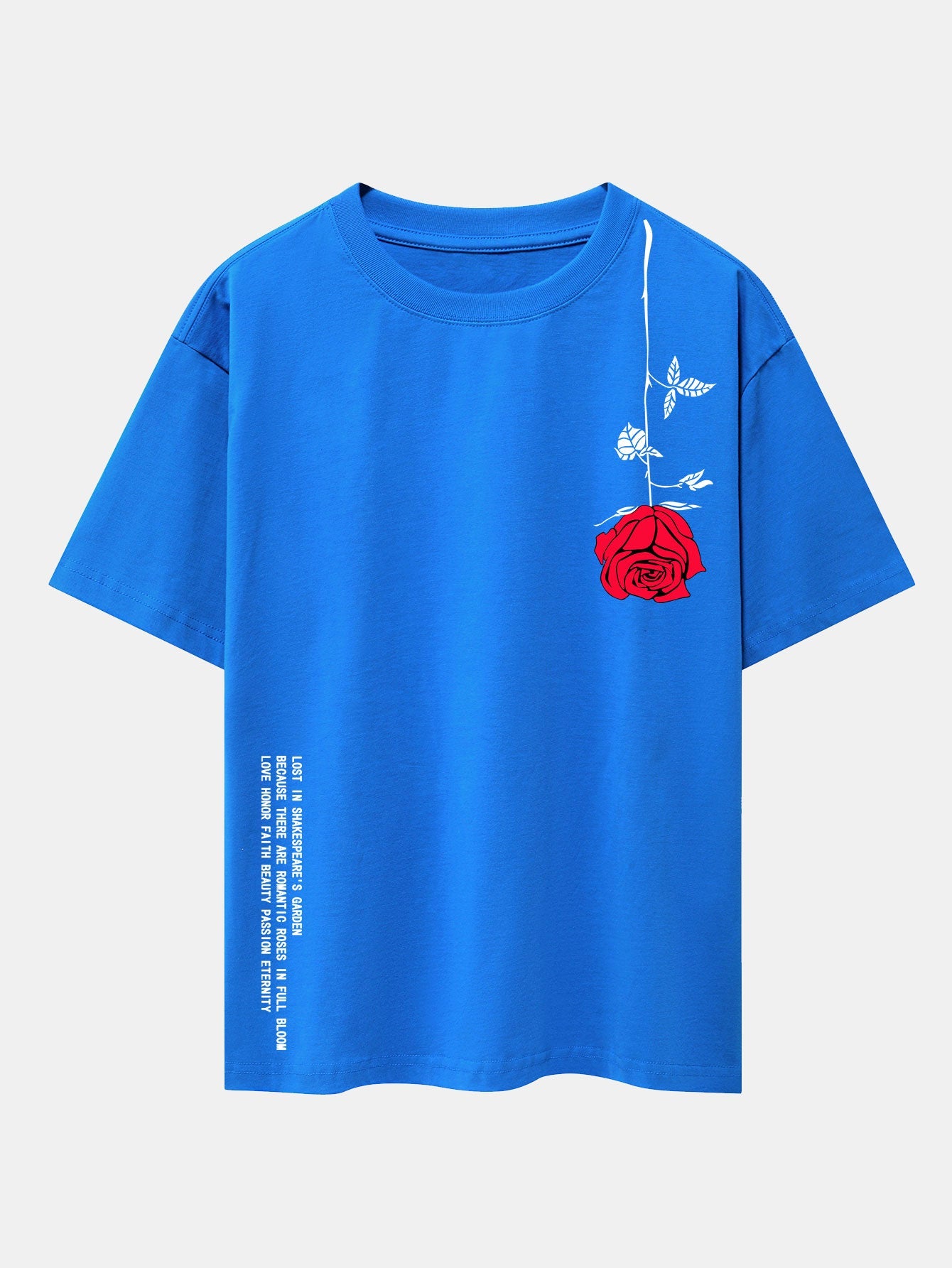 Slogan Rose Print Drop Shoulder Oversize T-Shirt