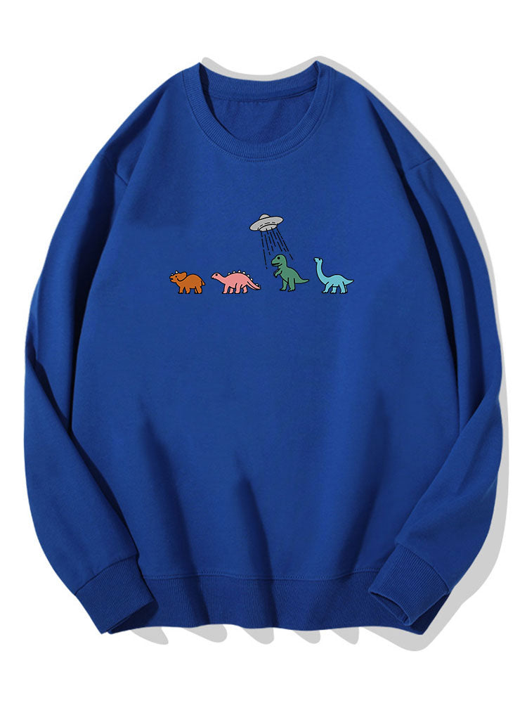 Cartoon Dinosaur Print Cotton Sweatshirt