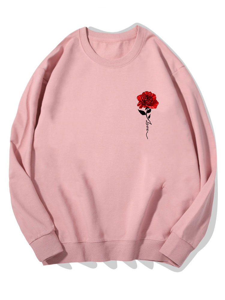 Sweat-shirt en coton imprimé roses rouges