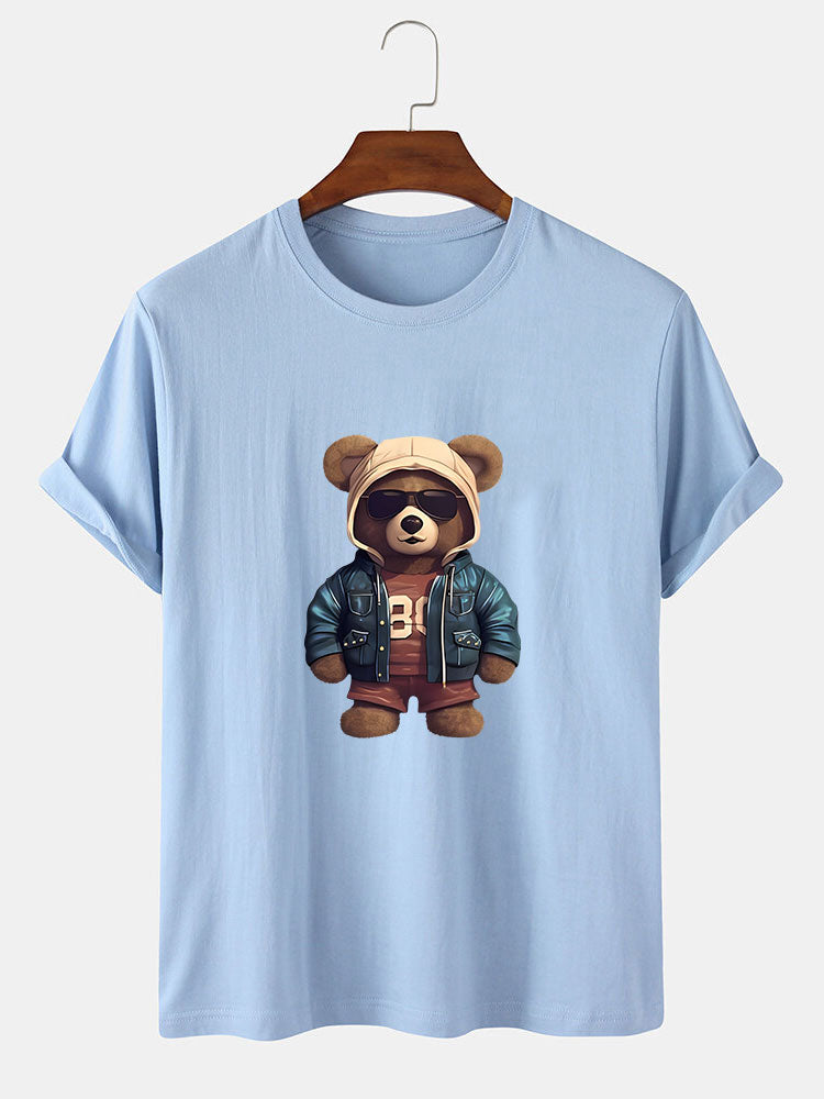 Bear In Leather Jacket Print T-Shirt