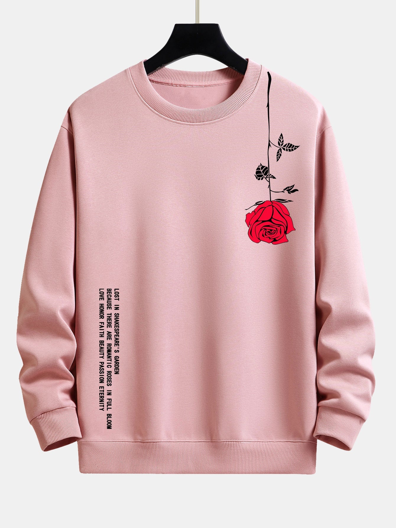 Sweat-shirt coupe décontractée à imprimé roses et slogan