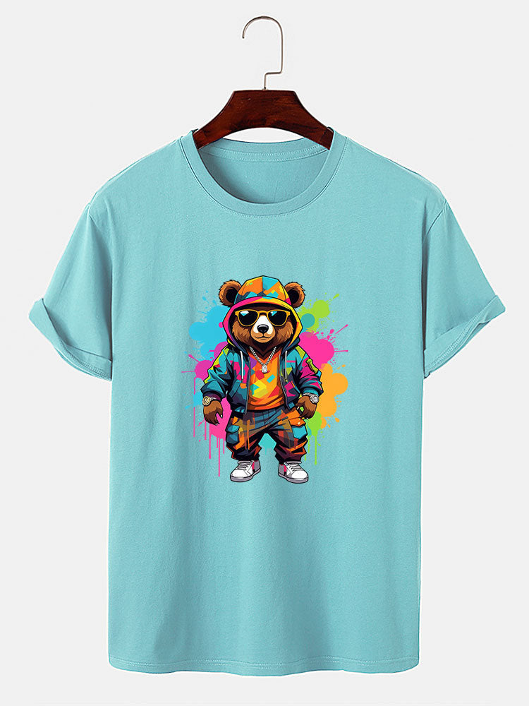 Splash Colorful Bear Print T-Shirt