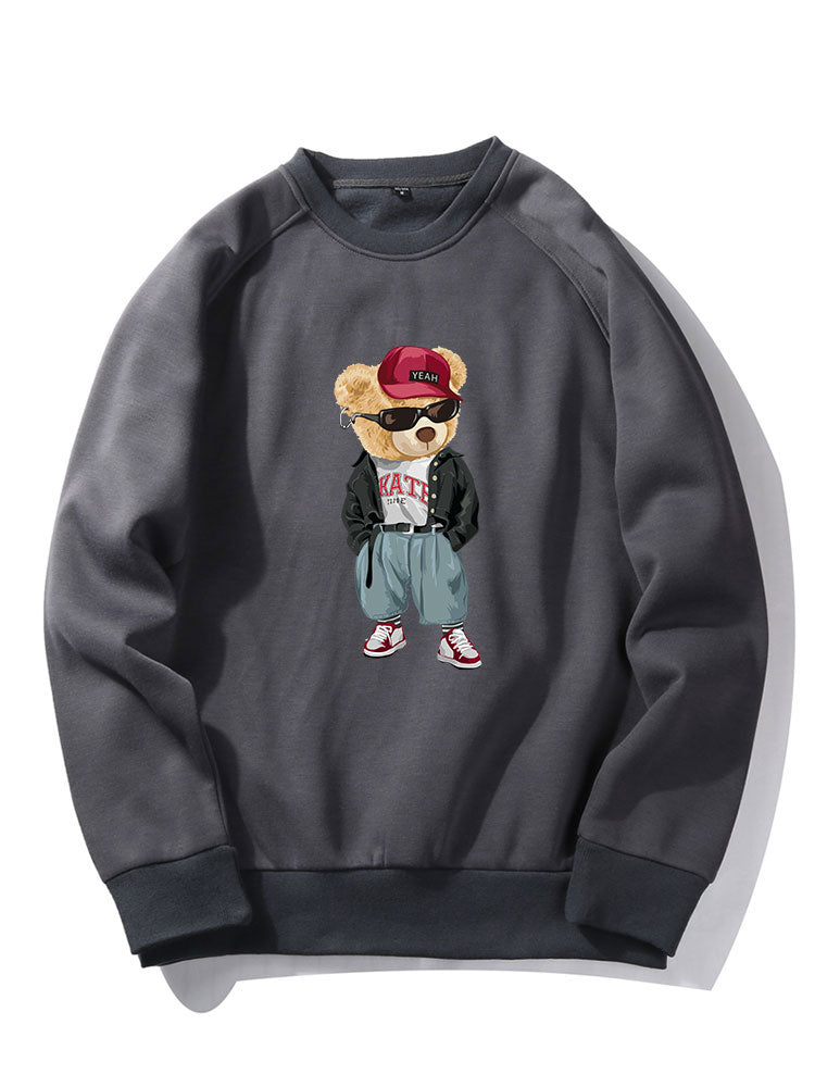 Sweat-shirt à manches raglan imprimé ours style hip hop