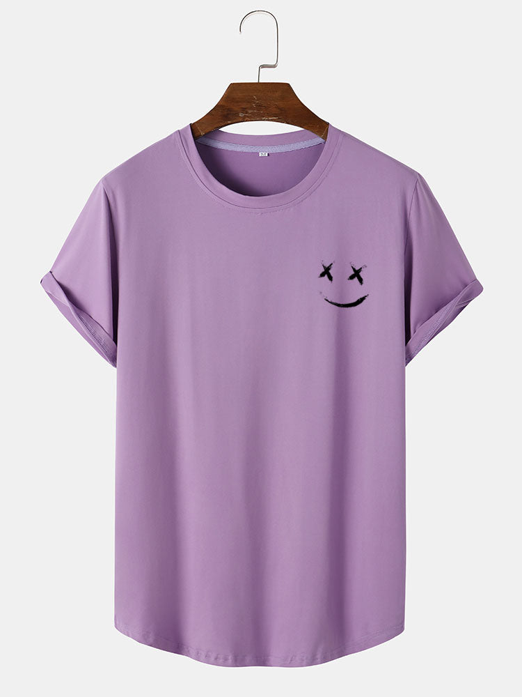 Smiley Print Arc Hem T-Shirt