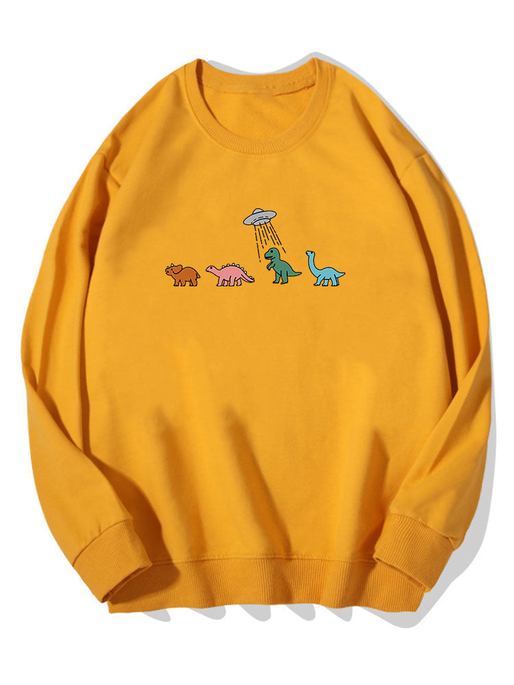 Cartoon Dinosaur Print Cotton Sweatshirt