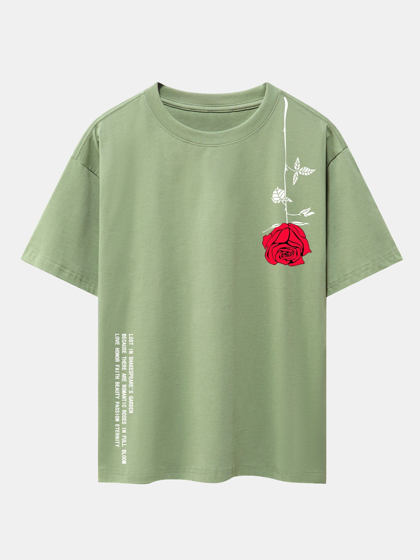 Slogan Rose Print Drop Shoulder Oversize T-Shirt