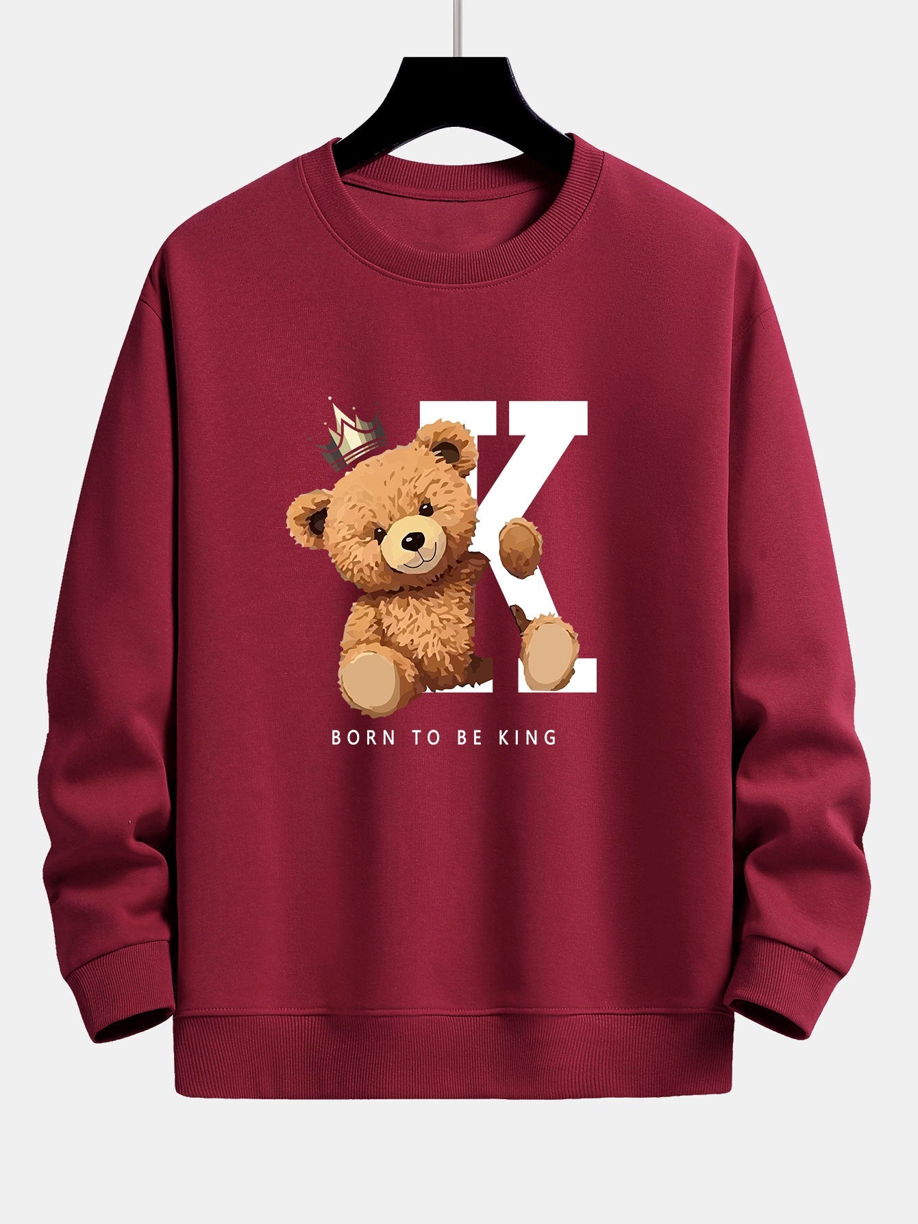 Sweat-shirt coupe décontractée à imprimé Crown King Bear