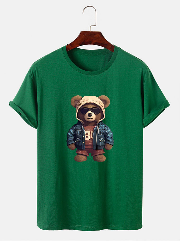 Bear In Leather Jacket Print T-Shirt